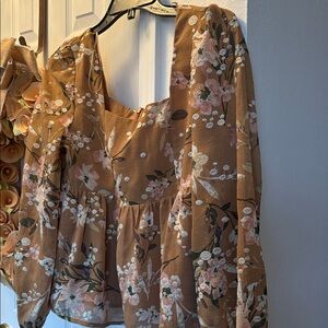 Altered State boho peasant floral peplum top puff sleeve square neck cropped S